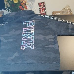 PINK Large bling Grey camo zip up